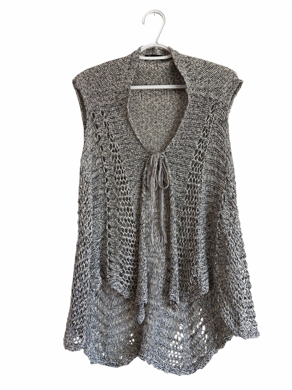 Baciano by Bacci Gray Open-Knit Tie-Front Women's Sweater Vest
